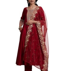Myx Women's Embroidered Anarkali Kurta Suit Set with Organza Dupatta | A-Line Fit (Available in Plus Sizes)